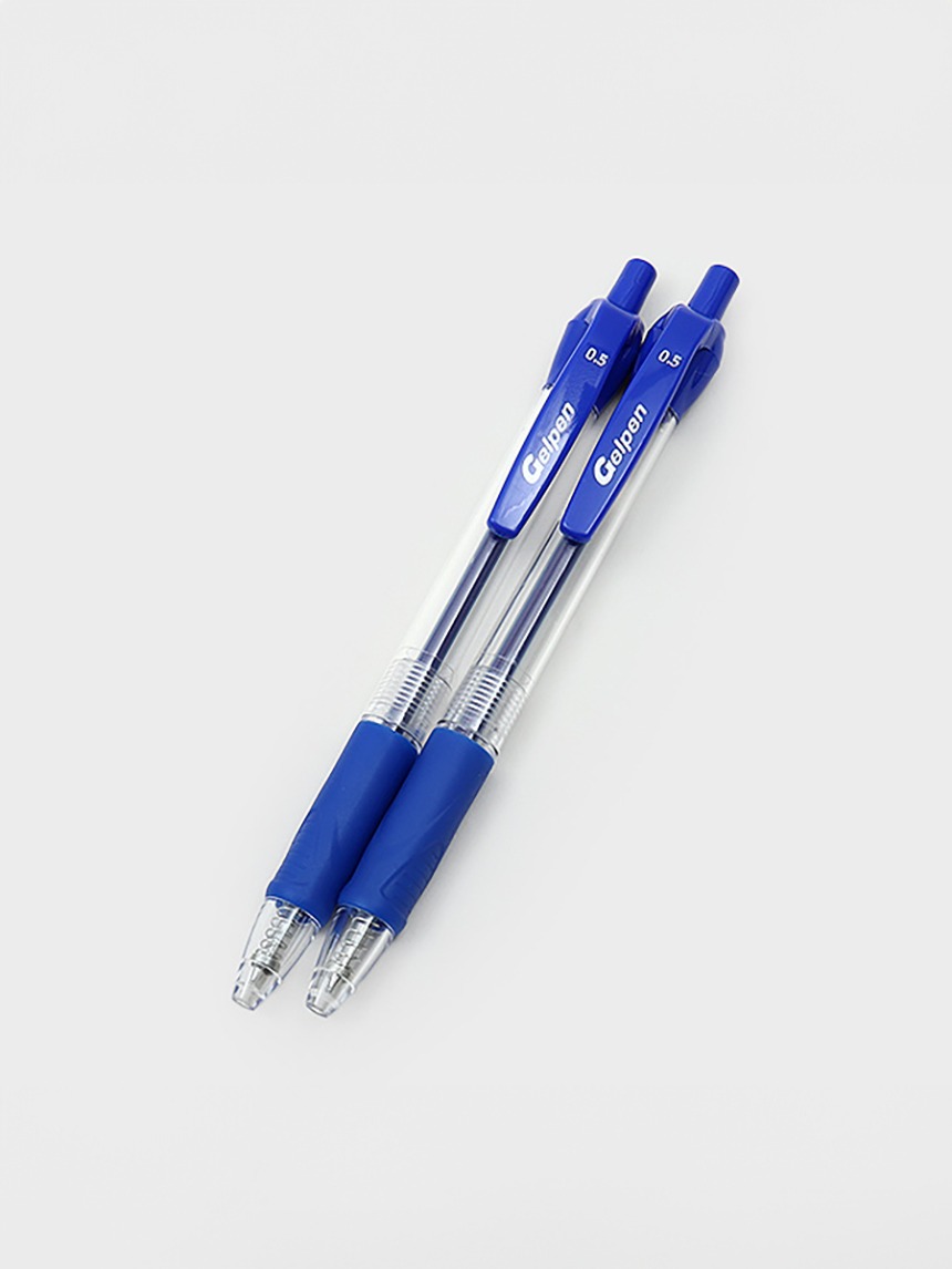 按动中性笔 · 蓝色0.5mm · 2支 · 노크식 젤펜 · 파랑 0.5mm · 2개 · Retractable Gel Pens · Blue 0.5mm · 2 pack